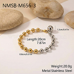 Braccialetti da donna con ciondolo a sfera in acciaio inossidabile 304 bicolore e perline rotonde.&nbsp;WGBF083-01