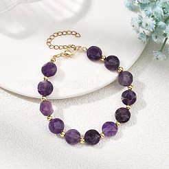 Braccialetti da donna con perline distanziatrici in ametista naturale e ottone.&nbsp;BJEW-JB14112-02