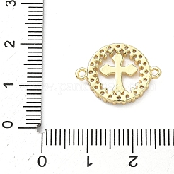 Anillo religioso de latón con micro pavé de circonitas cúbicas transparentes y dijes conectores de eslabones cruzados.&nbsp;KK-A282-08B-G
