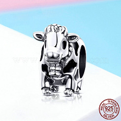 925スターリングシルバーヨーロピアンビーズ  エナメル  大穴ビーズ  牛  アンティークシルバー  10x6mm  穴：4.2~4.5mm&nbsp;STER-FF0009-09AS