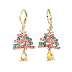 Рождественские серьги-кольца из сплава со стразами EJEW-F399-02G