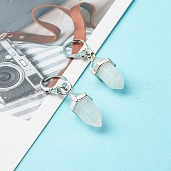 女の子の女性のための弾丸天然水晶ペンダントフープピアス  304ステンレススチール製金具付き  46mm  ピン：0.6mm&nbsp;EJEW-JE04636-05