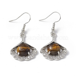Orecchini pendenti con foglia di ginkgo occhio di tigre naturale con strass di cristallo&nbsp;EJEW-A092-03P-08