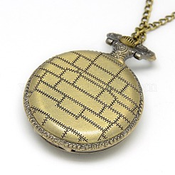 Legierung flache runde Halskette Taschenuhr&nbsp;WACH-N012-07