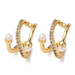 Серьги-каффы в форме буквы С с микропаве из прозрачного кубического циркония из латуни&nbsp;LS-EJEW-D328-08G