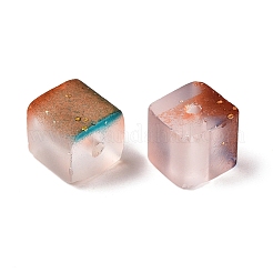金色のグリッターパウダー入りフロストガラスビーズ  ツートン  キューブ  シエナ  8x8x8mm  穴：1.5mm&nbsp;X1-DGLA-NH001-8mm-01G