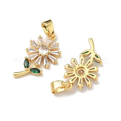 真鍮製マイクロパヴェキュービックジルコニアペンダント  花のチャーム  18KGP本金メッキ  23x13x3.5mm  穴：6x3mm&nbsp;KK-H265-10B-G