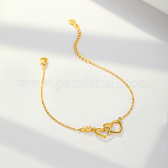 Европейский стиль двойной сердце s925 серебряный браслет для женщин минималистичные украшения золотой тон YF1069