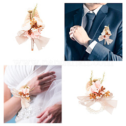 6 шт. 2 стиля шелковая ткань имитация розы бутоньерка и запястный корсаж AJEW-GO0001-30
