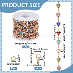 1 рулон латунных стеклянных цепочек в форме сердца CHC-FG0001-04