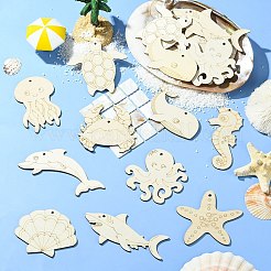 50 Stück unfertige Holzanhänger mit Ozeanmotiv zum Malen&nbsp;DIY-CJC0015-05