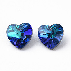 ハート電気メッキガラスチャーム  シルバーメッキのボトム  多面カット  ミッドナイトブルー  10x10x5.5mm  穴：1.2mm  48個/ボードについて  4ボード/ボックス&nbsp;EGLA-N006-012B