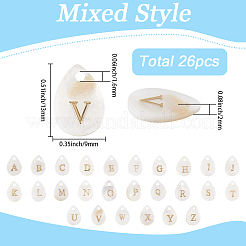 26 шт. 26 стиля подвески-слезинки из натуральной ракушки с золотистыми металлическими буквами&nbsp;SHEL-SC0001-93