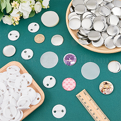 フラットラウンド型の昇華転写用無地バッジボタン部品  鉄製のブローチ台座にプラスチックの破片をあしらったもの  プラチナ  32x3.8mm&nbsp;IFIN-WH0011-79B