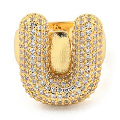 Латунное микро-паве прозрачное кольцо-манжета с буквами кубического циркония для женщин RJEW-M173-01G-U