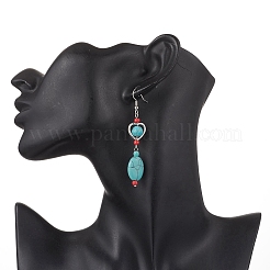 Овальные серьги-подвески из синтетической бирюзы в тибетском стиле&nbsp;EJEW-JE06575-3