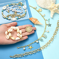 6 шт. 6 стиля океанская тематика латунная и пластиковая жемчужина и ракушка каури и железная цепь и сплав и синтетическая бирюза и магнезит и алюминиевая цепочка для бейсболки HJEW-SC0002-38
