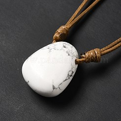 女性用ワックスコード付き天然ハウライトトライアングルペンダントネックレス  15.75~29.92インチ（40~76cm）&nbsp;NJEW-G093-01K