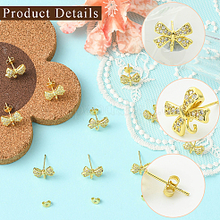 5 пара фурнитуры для сережек-гвоздиков из латуни с покрытием и кубическим цирконием&nbsp;KK-SC0006-78G