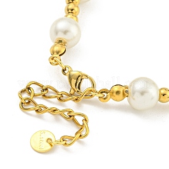 Браслеты из круглых бусин из нержавеющей стали 304 и 201 и пластика с жемчугом для женщин&nbsp;BJEW-G717-01C-G