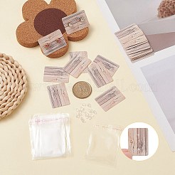 木目模様の長方形イヤリングカードホルダー2セット  oppバッグと400個のプラスチック製イヤーナット付き  スタッドピアスとハンギングイヤリングディスプレイ用  木目模様  0.4~2.5x0.4~3.5x0.04cm&nbsp;CDIS-PH0001-36