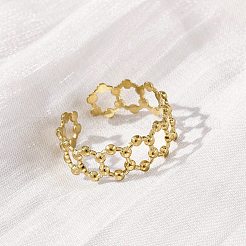 女性用六角形 304 ステンレススチール オープンカフリング  18KGP本金メッキ  7.5mm  調整可能&nbsp;LS-RJEW-Z083-03G-02