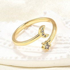 Латунные кольца-манжеты с микропаве и прозрачным цирконием для женщин RJEW-H247-26G