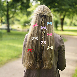 64 шт. 8-х цветные заколки для волос из полиэстера с бантом из кожи аллигатора AJEW-CP0008-36