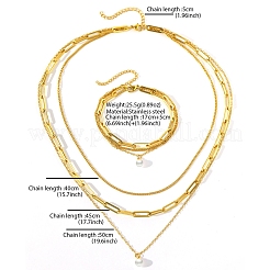 3-lagige Halsketten- und Armband-Sets aus ovalen Gliederketten aus 304 Edelstahl&nbsp;FS-WGE493C-01