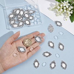 30個のチベットスタイルの合金ペンダントカボションカット  オーバル  30個の透明な楕円形のガラスカボション  アンティークシルバー  30x19mm&nbsp;DIY-UN0008-63AS