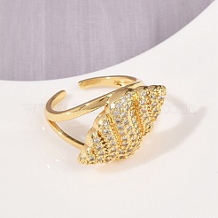 Манжеты из латуни с микро паве кубический цирконий для женщин RJEW-L132-03G-03