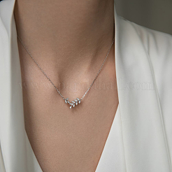 Ожерелья с подвеской в виде листа из стерлингового серебра с микропаве из прозрачных кубических цирконий OV8225-2
