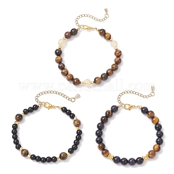 3 pulsera redonda de cuentas de ojo de tigre natural&nbsp;BJEW-JB12239