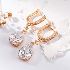 Латунные серьги-кольца из прозрачного кубического циркония EJEW-K300-40G