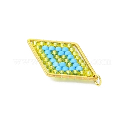 ガラスシードビーズ菱形ペンダント  丸カン付き  ライトスカイブルー  26x16.5x2.2mm  穴：2.5mm&nbsp;PALLOY-MZ00528-02