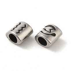 星座の楕円形 304 ステンレススチールビーズ  大穴ビーズ  アンティークシルバー  水瓶座  9x9x6mm  穴：4.5mm&nbsp;STAS-E215-05AS-12