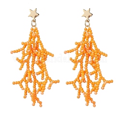 Звезда с коралловыми бусинами ручной работы из стекла серьги-гвоздики с кисточками&nbsp;EJEW-MZ00472-02