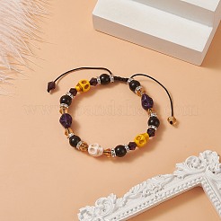 Braccialetti con perline intrecciate con teschio sintetico turchese (tinto).&nbsp;BJEW-JB09923-03