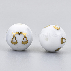 電気メッキガラスビーズ  星座模様で丸い  黄金メッキ  天秤座  10mm  穴：1.2mm&nbsp;EGLA-S178-11I-02