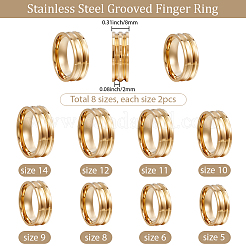 16 шт. 8 стиля 201 нержавеющая сталь рифленые кольца для пальцев&nbsp;STAS-SC0010-64