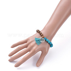 Pulseras elásticas con cuentas de jade blanco natural (teñidas)&nbsp;BJEW-JB05275-04