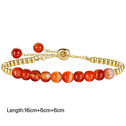 Braccialetti regolabili con perline rotonde in acciaio inossidabile 304 e agata rossa naturale per uomo e donna&nbsp;AW1156-1