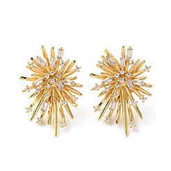 真鍮製スタンドピアス  クリアキュービックジルコニア  18KGP本金メッキ  28x19mm&nbsp;EJEW-S249-02G
