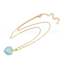 Женское ожерелье-цепочка с подвеской в виде сердца из натурального аквамарина из нержавеющей стали 304&nbsp;NJEW-JN05457-01