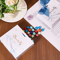 Коробка конфет из бумаги с мраморным принтом и полиэстеровой лентой василькового цвета CON-WH0106-06