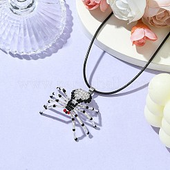 編み込みガラスシードビーズスパイダーペンダントネックレス  女性用ワックスコットンコードネックレス  ホワイト  19.69インチ（50cm）&nbsp;NJEW-MZ00036-01