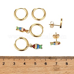 3 paio di orecchini a cerchio e a perno in acciaio inossidabile 304 smaltato&nbsp;EJEW-Z166-01G-01