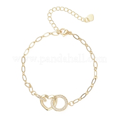 Кольцо из латуни с микропаве из прозрачных кубических цирконий и браслеты в форме сердца&nbsp;BJEW-JB13158