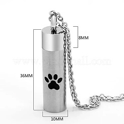 Collier pendentif en acier inoxydable avec motif d'empreinte de patte en forme de colonne pour urne à cendres&nbsp;BOTT-PW0013-02