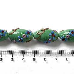 手作りランプワークビーズ  ライスウィットフラワー  シーグリーン  23x12~13mm  穴：1.6mm&nbsp;LAMP-J089-D01-A